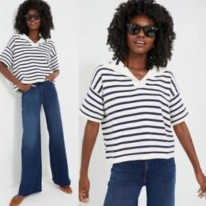 Tuckernuck NEW Ivory and Navy Stripe Claire Nautical Polo Sweater Size S